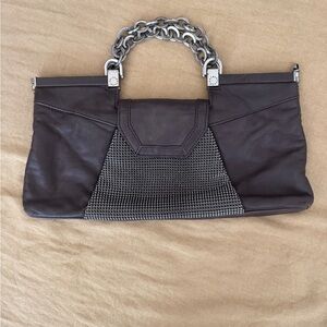 Y2K BCBG Max Azria Brown Leather Chain Shoulder Bag